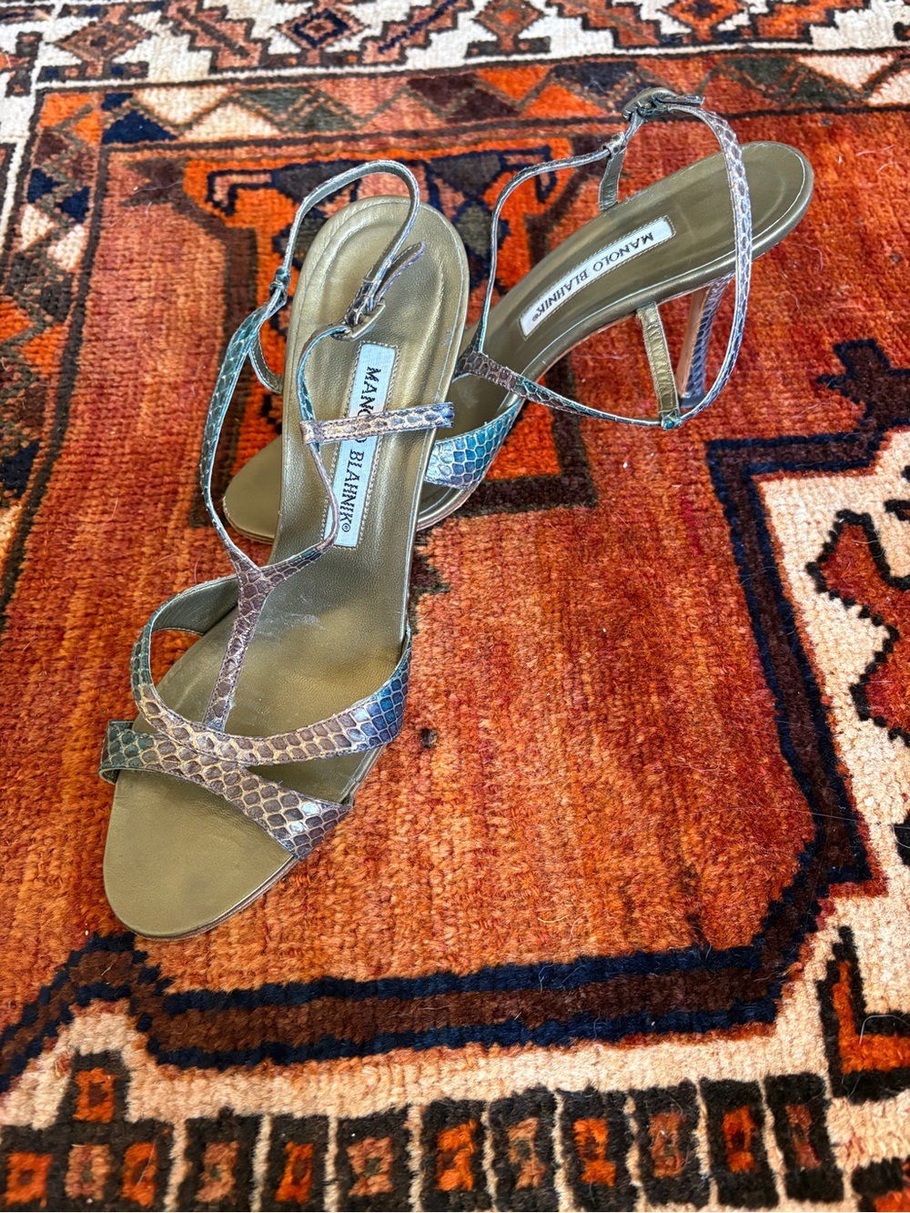Manolo Blahnik Snake Effect Ombre Sandals Size 8